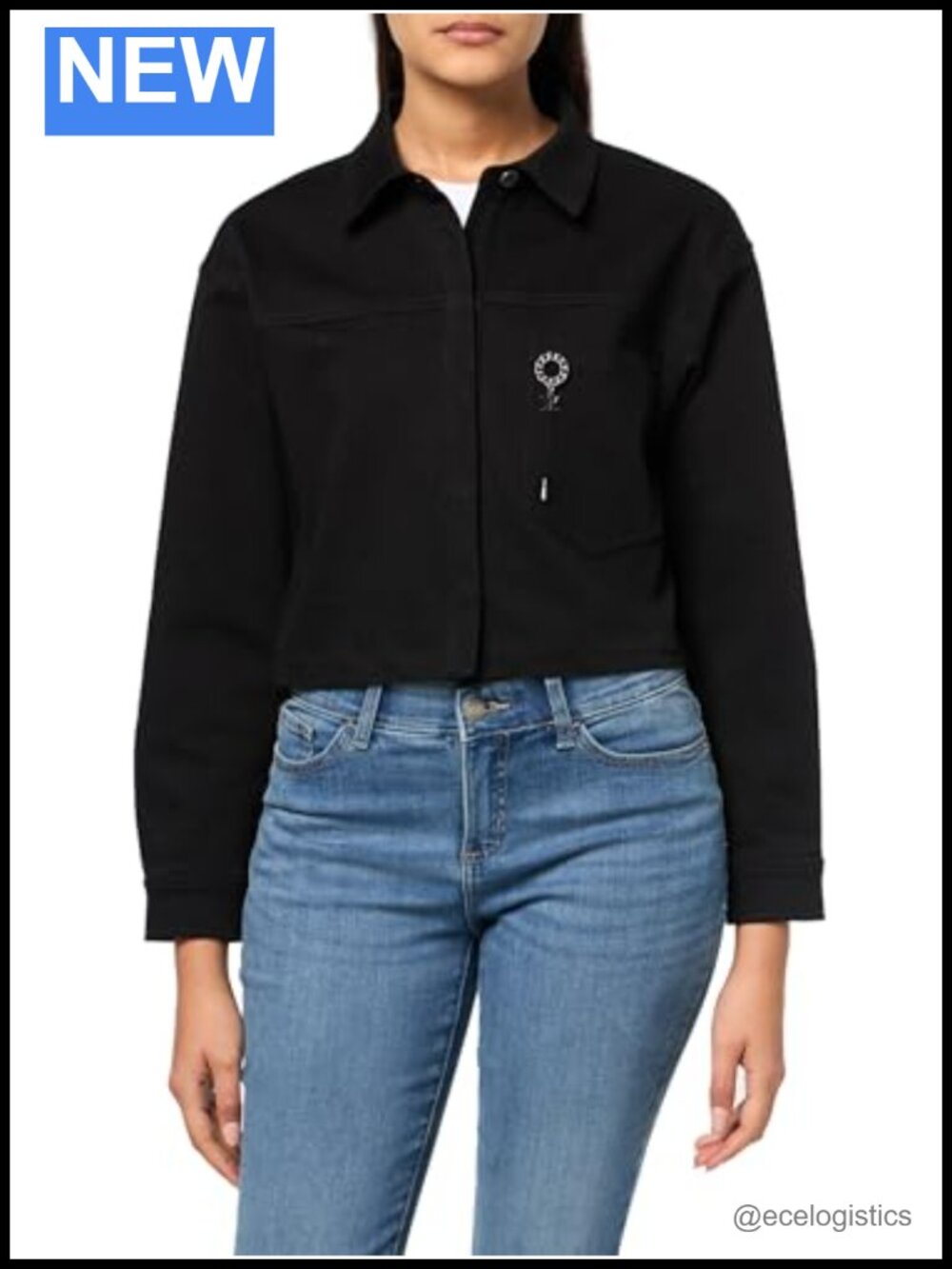 Kobi Halperin Cropped Denim Jacket Long Sleeve Metal Buttons